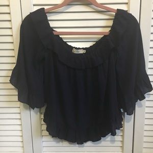 NWT Elodie Navy Ruffle Peasant Crop Top - medium